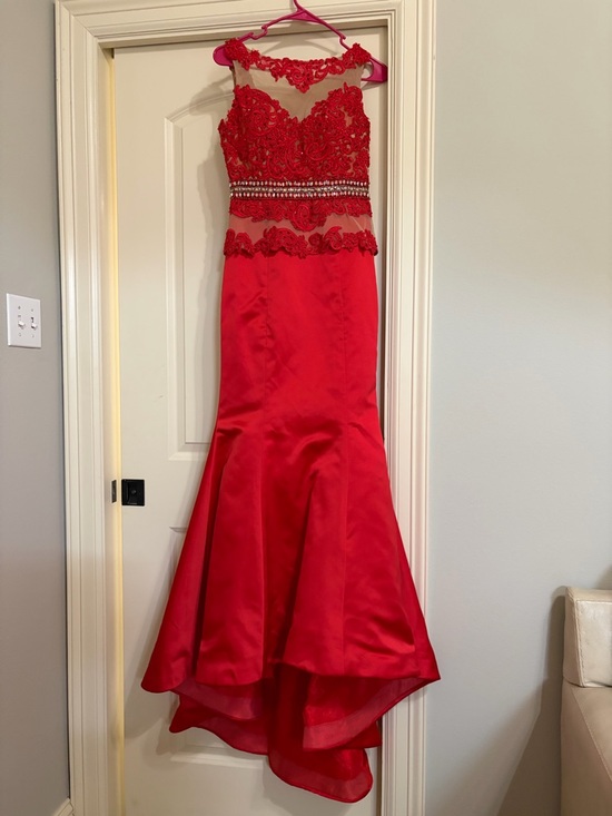 Sherri Hill Dresses & Skirts - Sherri Hill Red Lace Mermaid Prom Dress with Beaded Waist